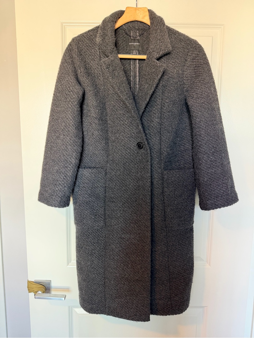 Banana Republic Long Knit Wool Twill Coat Charcoal XSP
